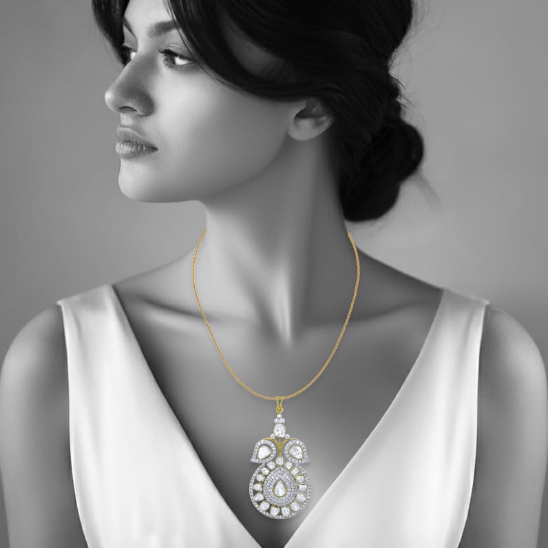 Symmetrical Polki Pendant with Pear-Shaped Diamonds